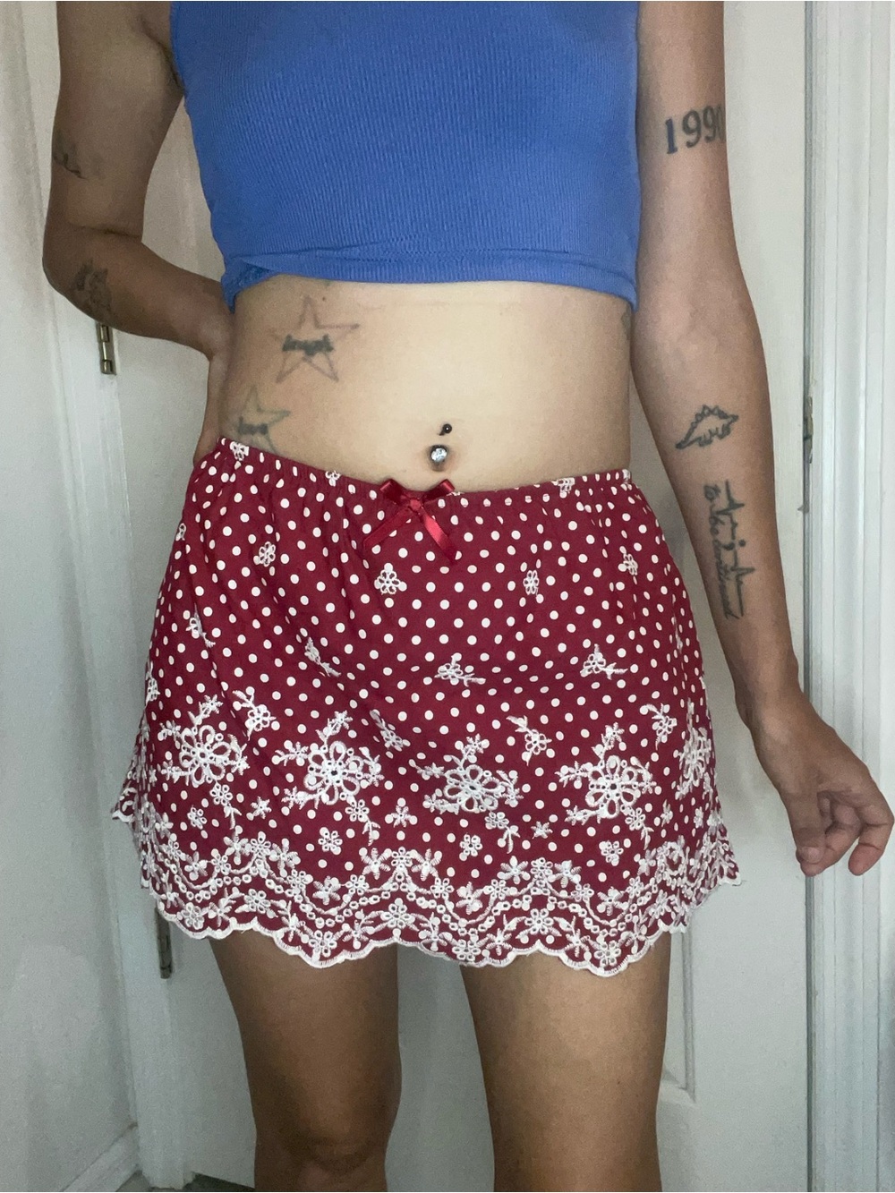 Wild Fable Polka Dot Embroidered Lace Mid Rise XS Skort w/Elastic Waist